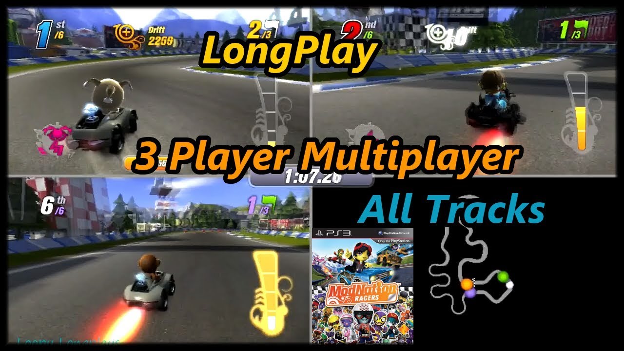 ModNation Racers - Longplay (3 Player Multiplayer) All Tracks (No Commentary)