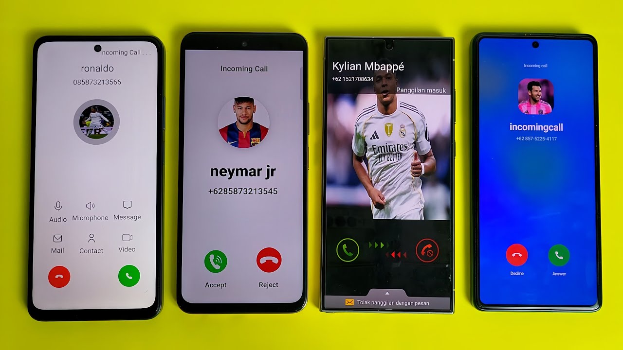 4 Phone dialer incoming call ,realme/vivo/samsung/tecno,ronaldo,messi,mbappe,neymar