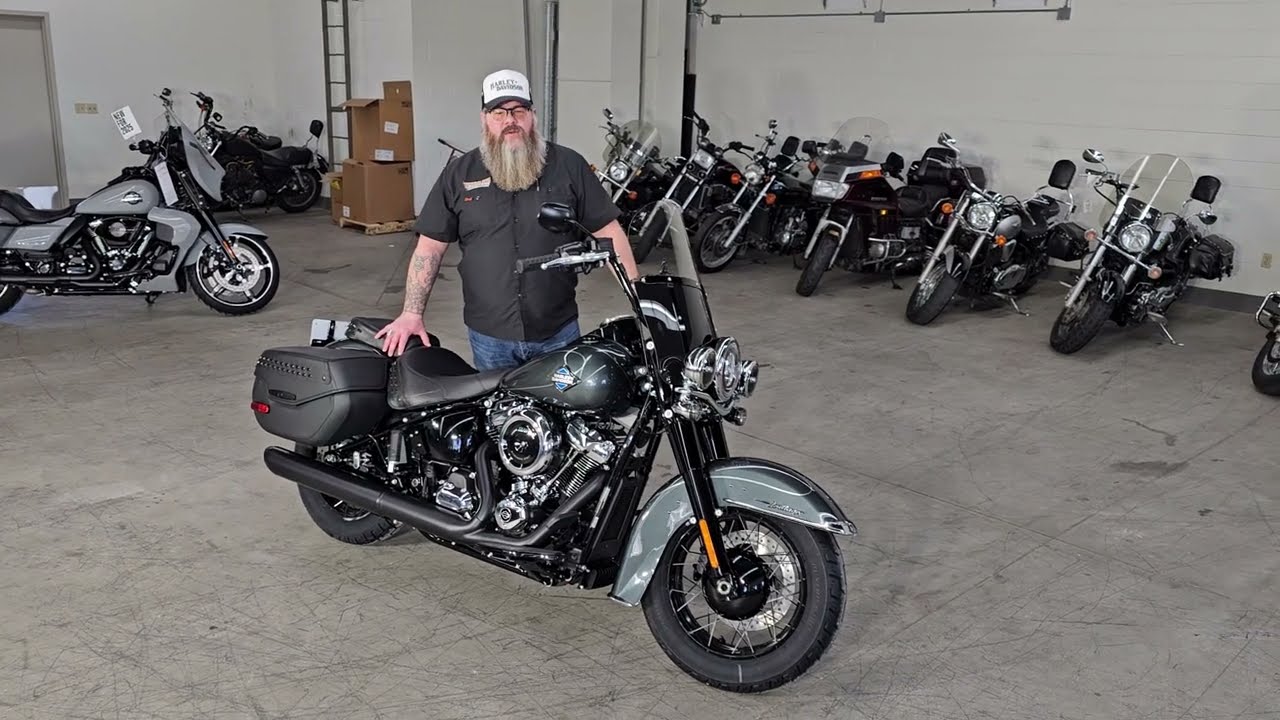 2025 Harley-Davidson FLHC Heritage Softail in Ironhorse Metallic with Black Trim and Laced Wheels
