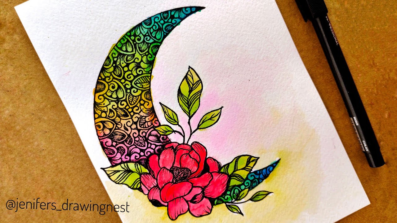 Moon mandala art | Half moon mandala | mandala art for beginners | Holi mandala art | holi drawing