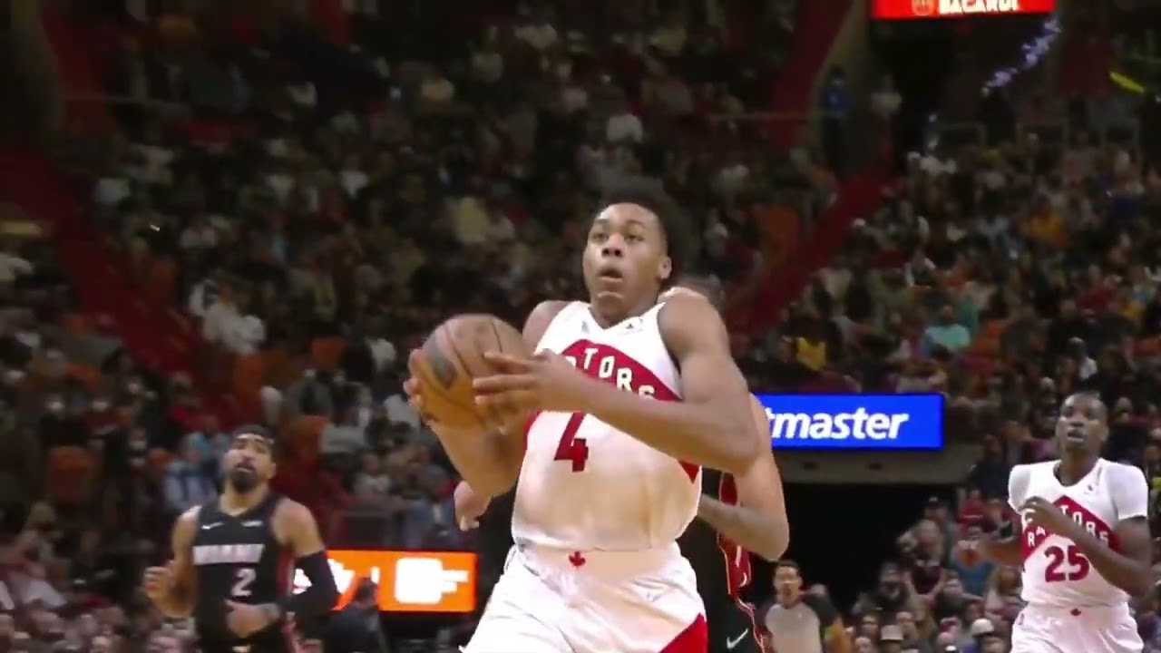 Scottie Barnes Throws it Down Off the Fastbreak...Spills a Fan's Drink