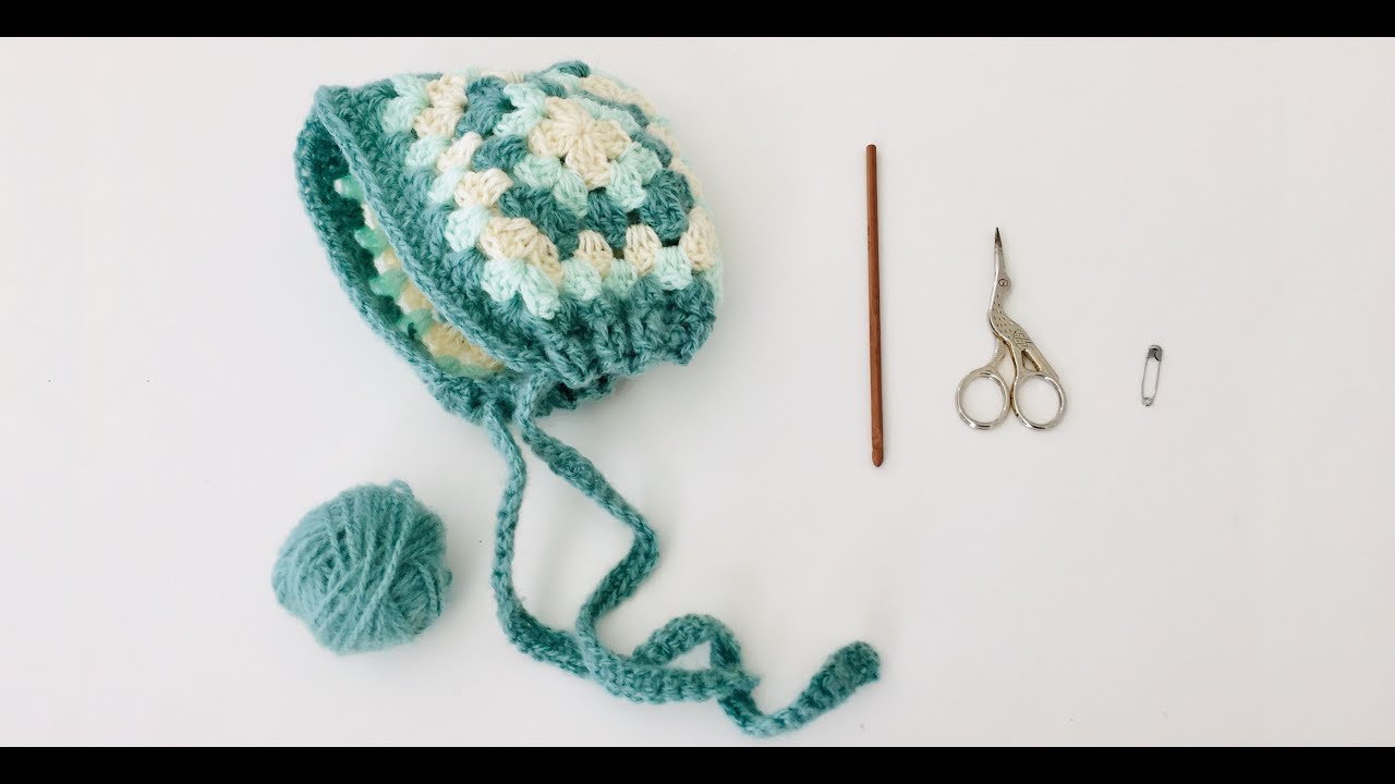 COMO TEJER UN GORRO VINTAGE TIPO CAPOTA CON GRANNY SQUARE PARA BEBE