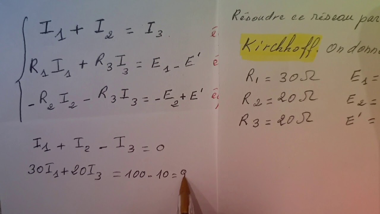 Lois de Kirchhoff : Exercice résolu (autre méthode  de calcul) SMPC . Electrocinétique