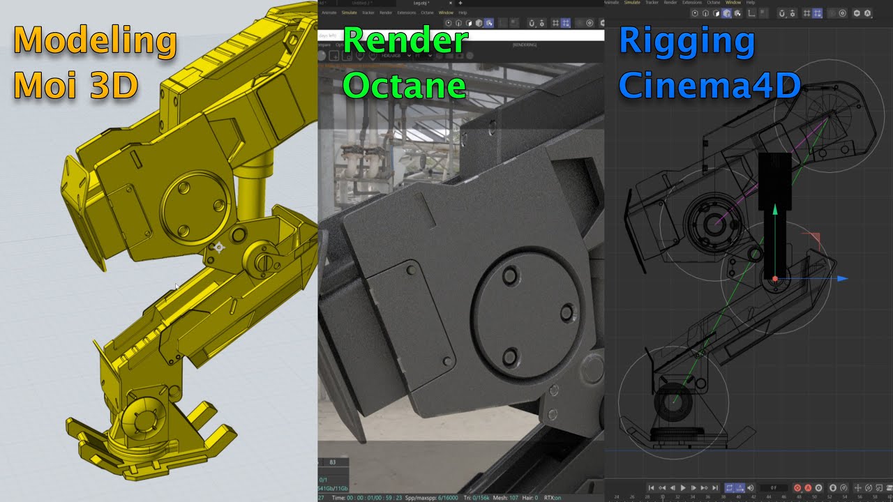Mech Legs - Breakdown (Moi3D - Modeling / Octane - Render / Cinema4D - IK Rigging)