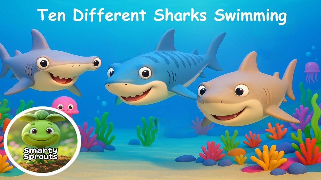 Ten Different Sharks Swimming | Nursery Rhyme