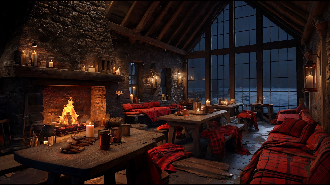 Cozy Scottish Highland Pub Ambience 🔥 Fireplace & Relaxing Celtic Music | 4K