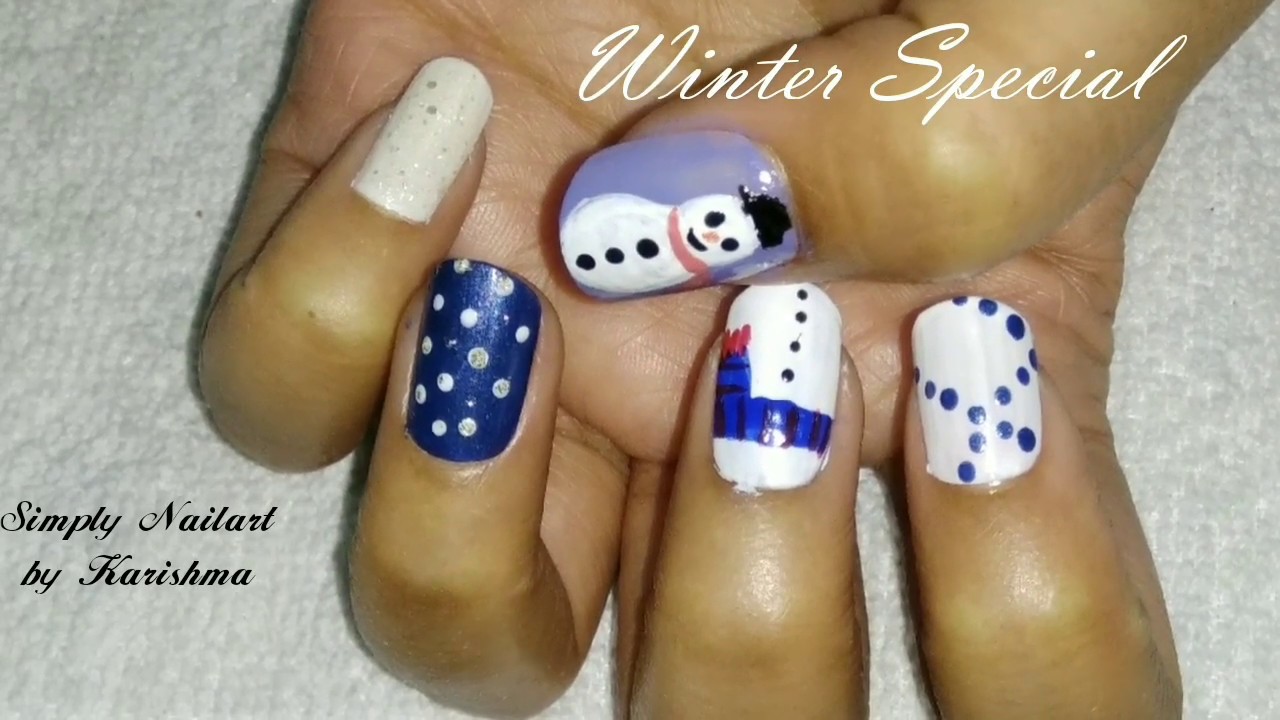 Winter Inspired nailart design| Snow man Nails| How to do Winter Nails