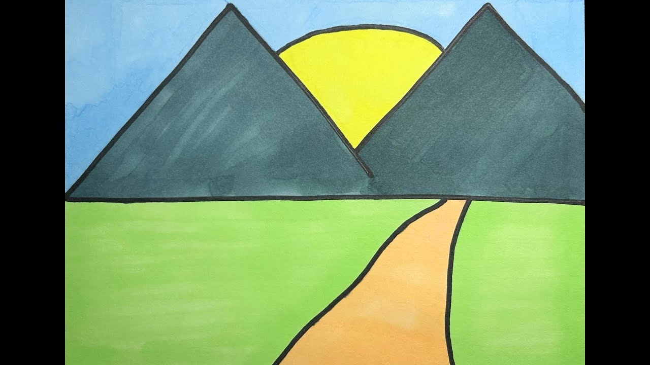 How To Draw Mountain Scenery Easy Step By Step | Drawing Mountain Landscape For Beginners Very Easy
