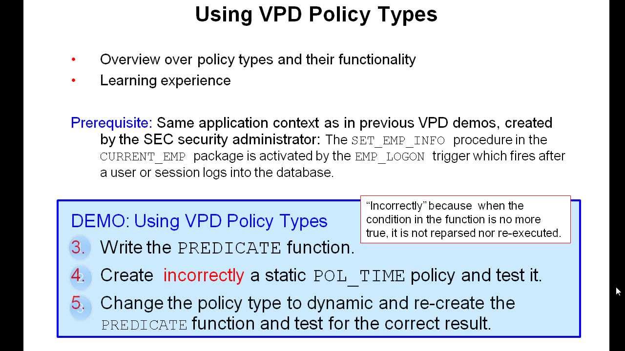 Using VPD Types with Oracle Database 12c