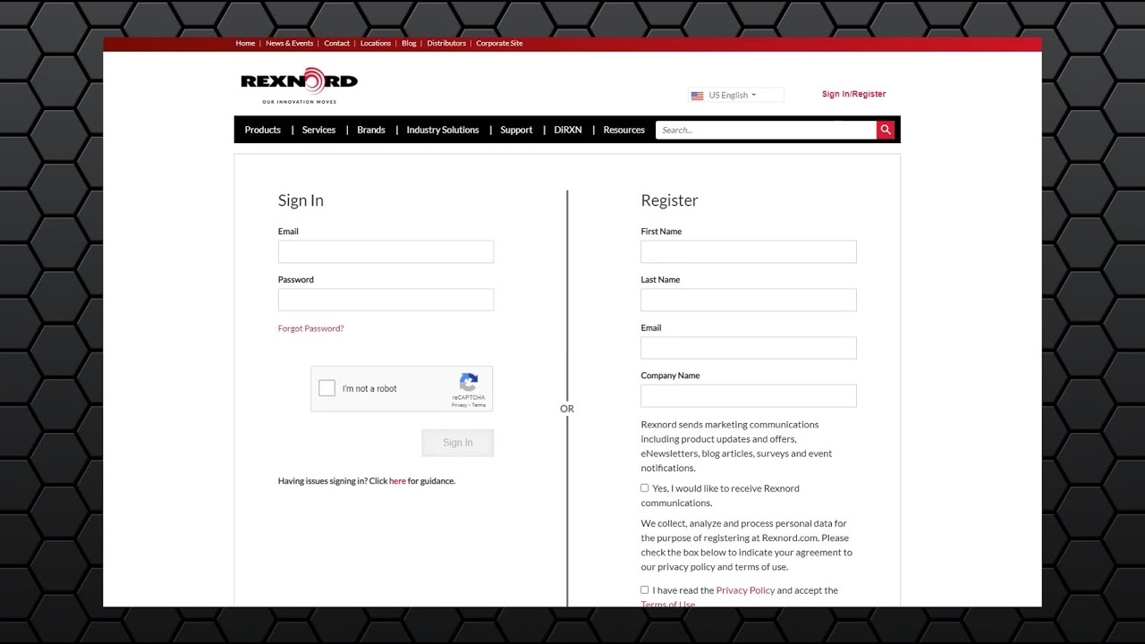 Rexnord.com -  Register for an Account on Rexnord.com
