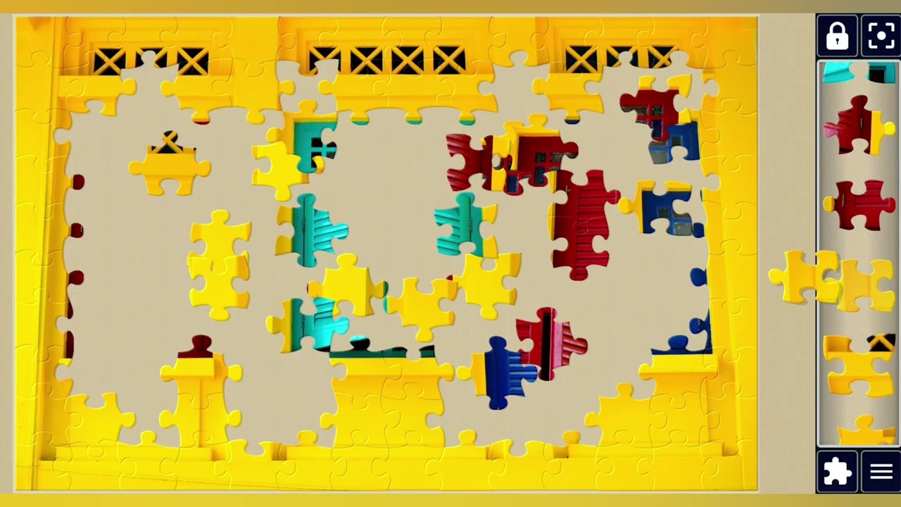 Vibrant Trio:Red,Teal, & Blue Shuttered windows on a yellow Vitage shophouse🪟🟡🔴🟢//jigsaw puzzles🧩//