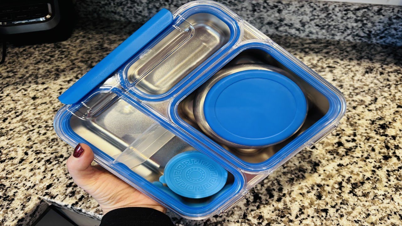 Stainless Steel Bento Box Kids Adult with 7oz Soup Thermo, Transparent Lid 3 Compartments Metal Bent