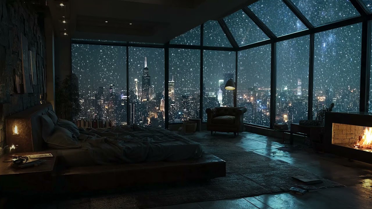 4K Midnight Rain Ambience 🌙 Relaxing City Bedroom for Sleep & Study