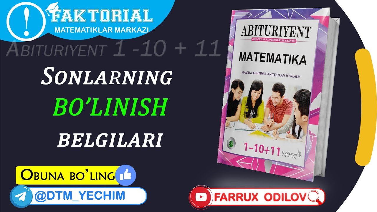 3. Sonlarning boʻlinish belgilari | Abituriyent 1-10+11 kitobi yechimlari