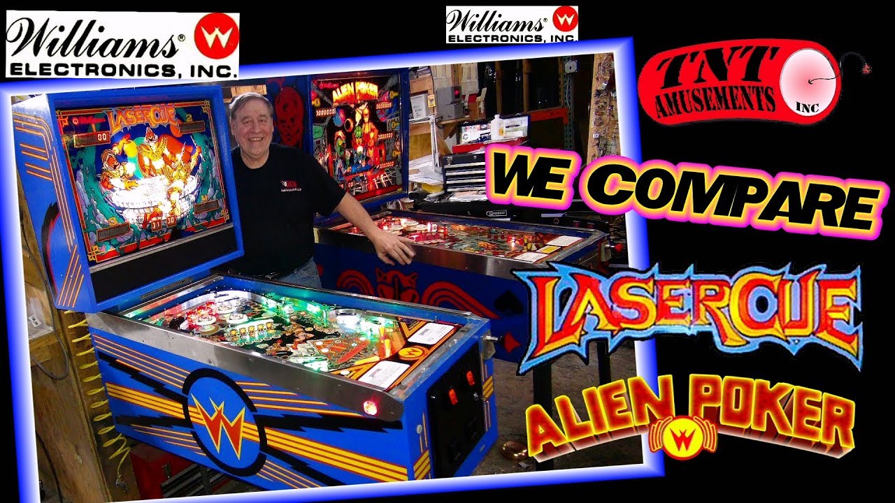 #1516 We Compare Williams LASER CUE & ALIEN POKER Pinball Machines!-TNT Amusements