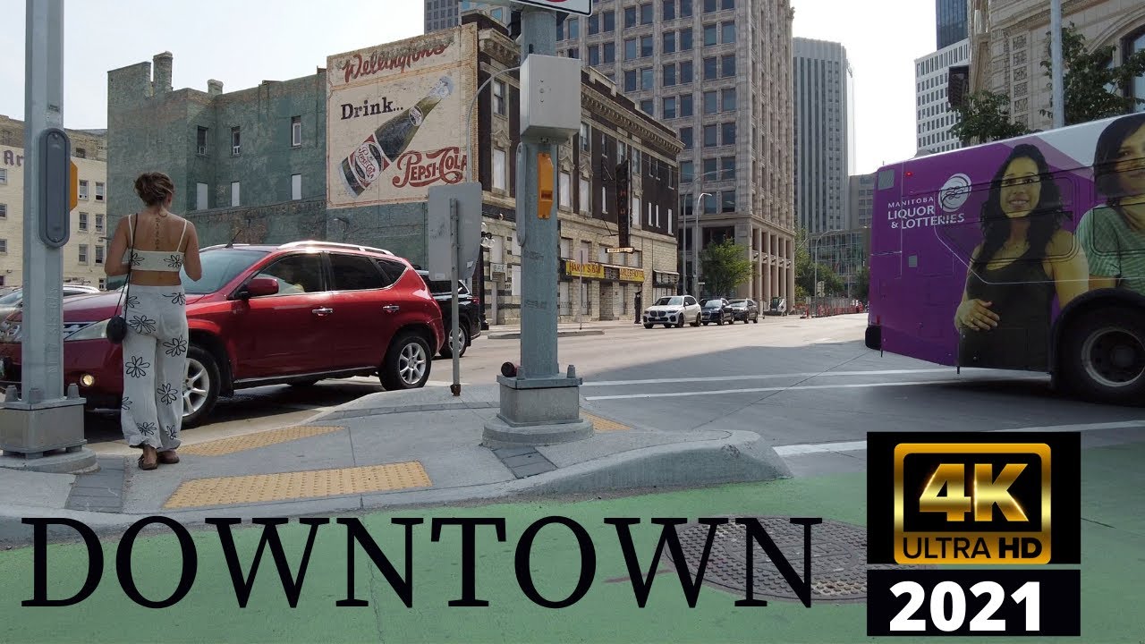 4K Walk Downtown Winnipeg Manitoba, Canada