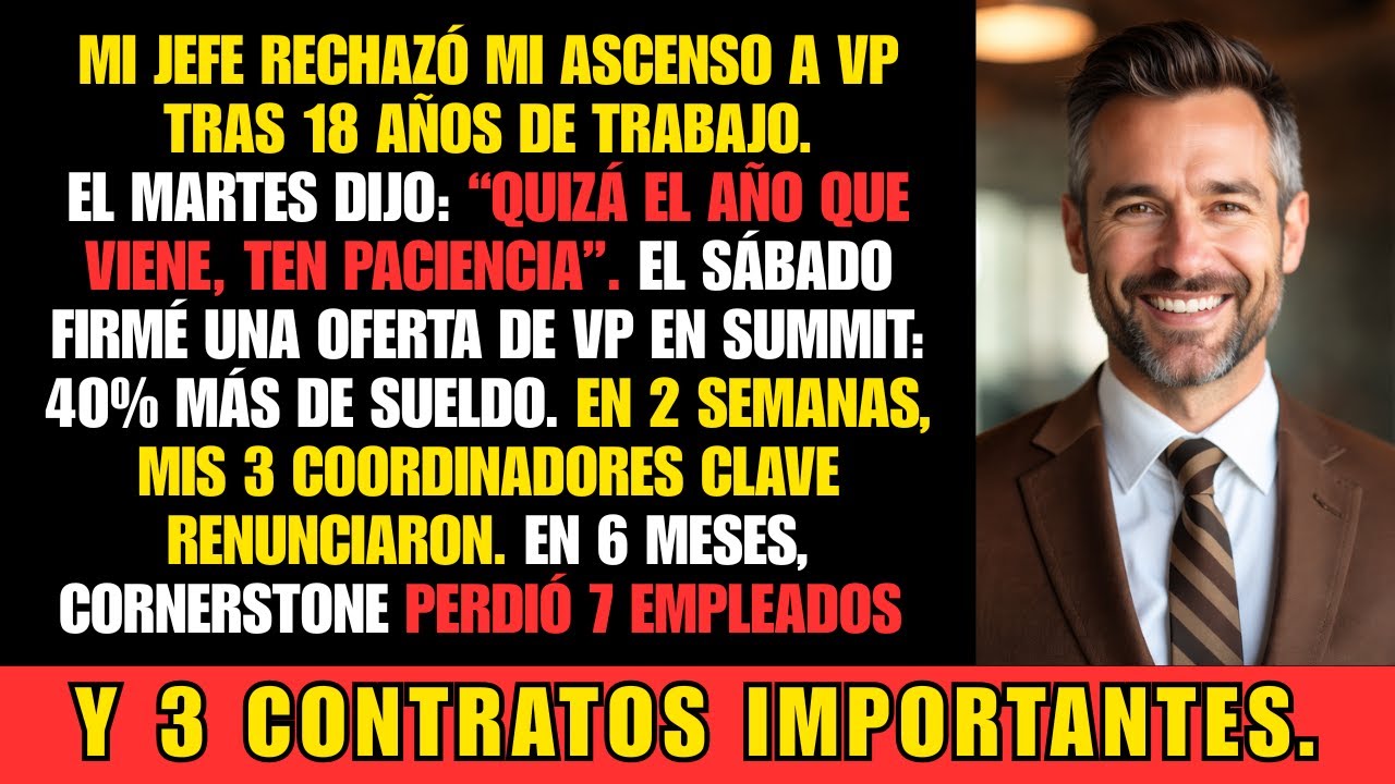 Mi jefe negó mi ascenso a VP tras 18 años — me fui a la competencia y mi equipo me siguió