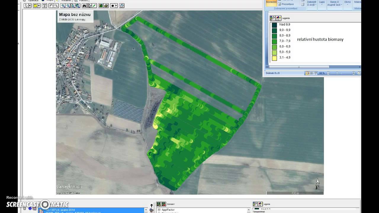 Vizualizace z&aacute;znamu hustoty biomasy - Yara N-Sensor (duben 2014)