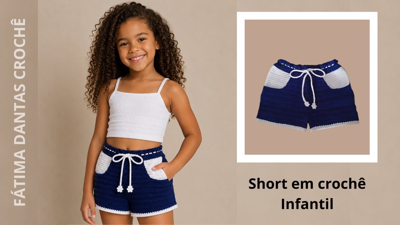 SHORT DE CROCHÊ INFANTIL COM BOLSO