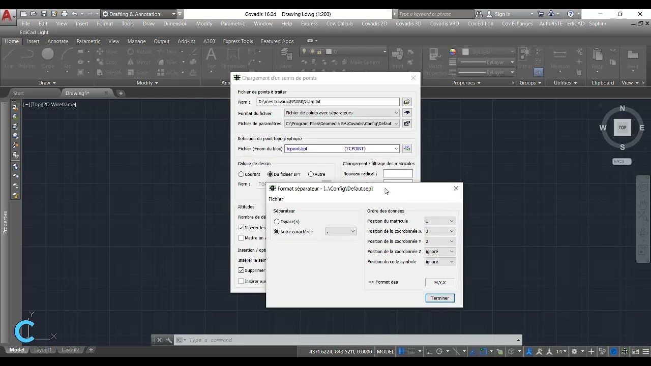 Module 2 :Importer un fichier des points txt dans Covadis.