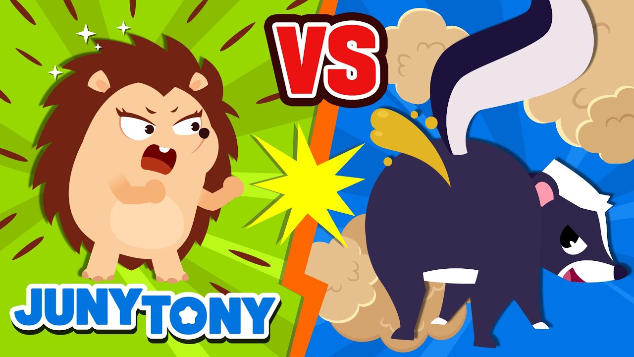 Ouriço vs Gambá | Espinhos vs Pum Fedorento? | Música Infantil | JunyTony em Português