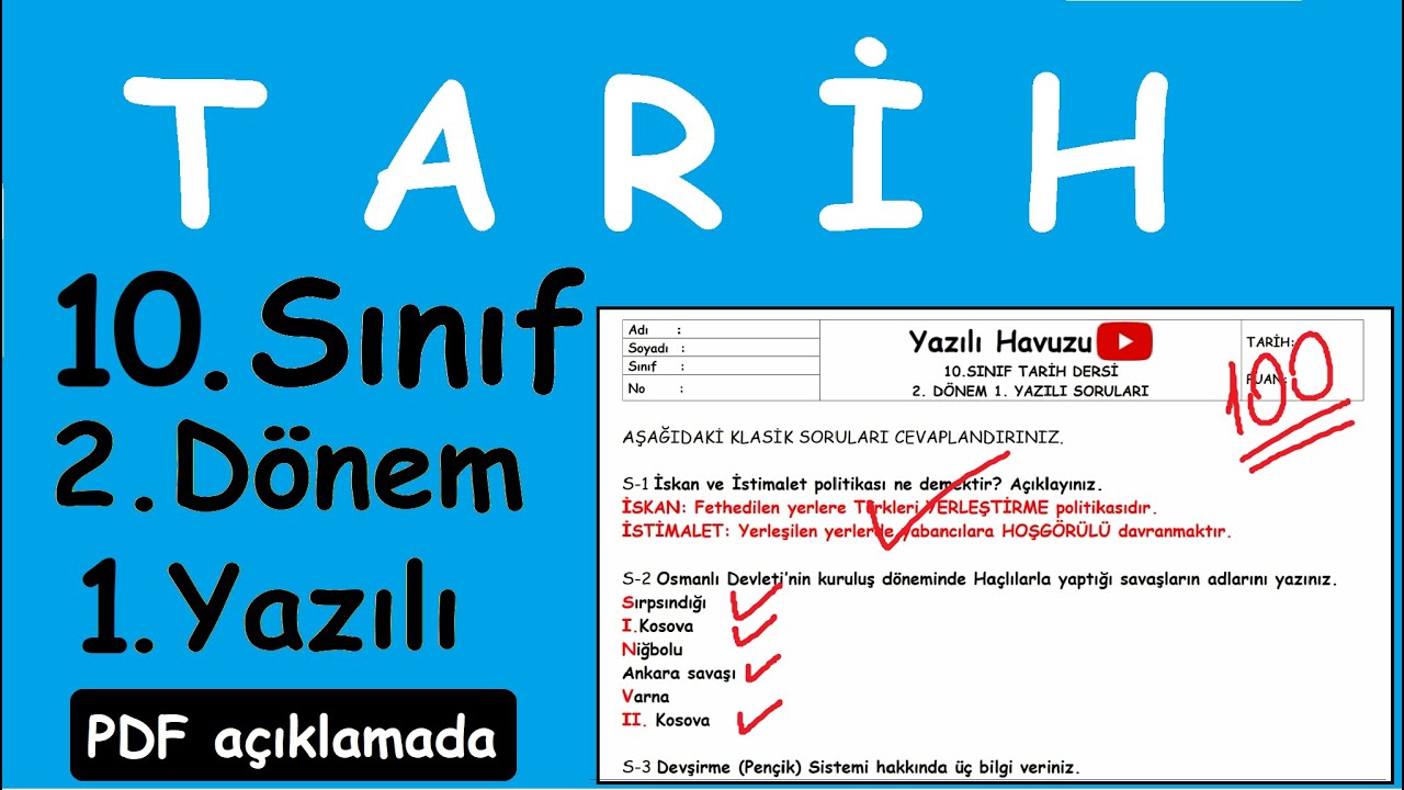 Tarih 10. Sınıf 2. Dönem 1. Yazılı Soruları (PDF açıklamada) 2022/2023