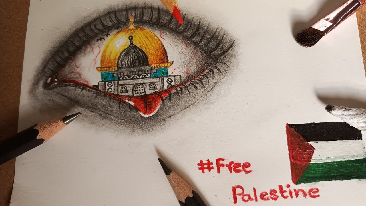 How to draw Al Aqsa mosque | Blood tear eye | Palestine in pain