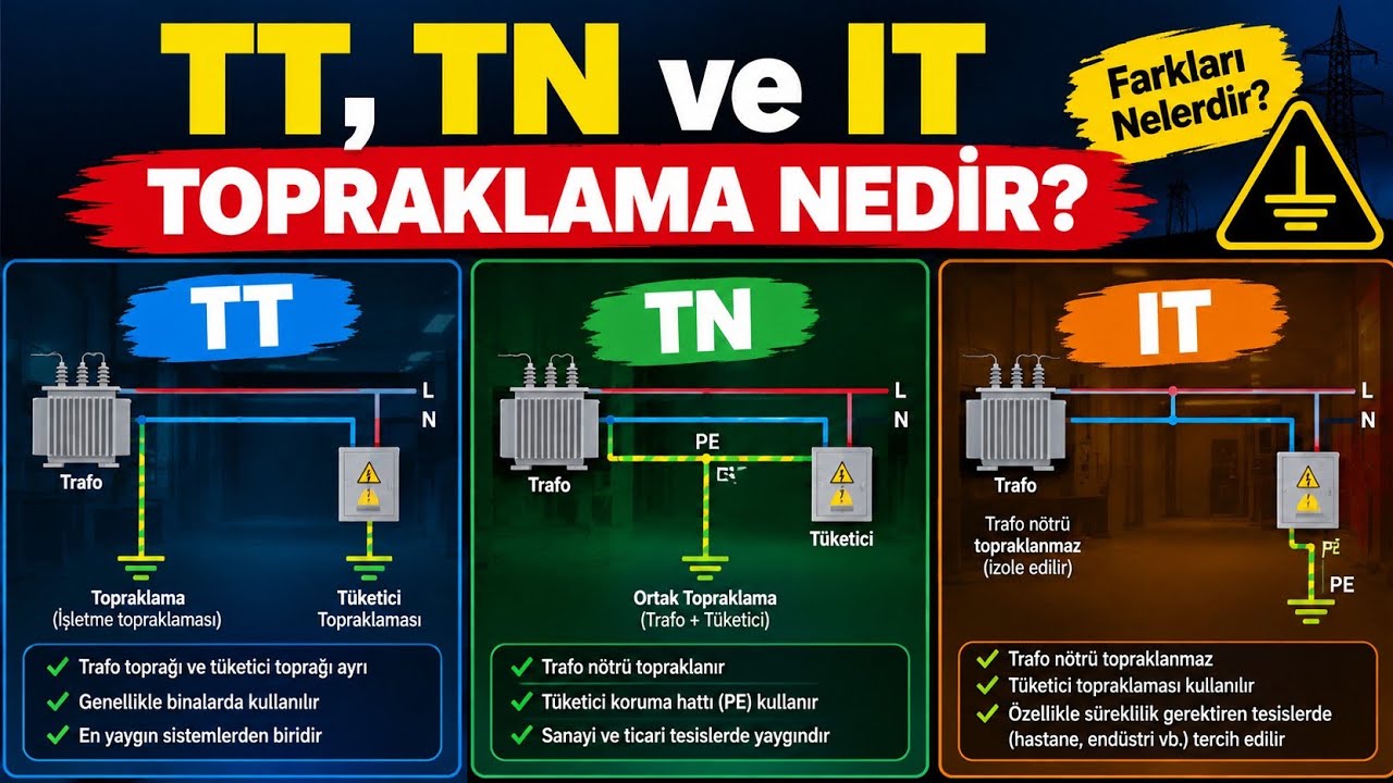 TT, IT ve TN Topraklama Tiplerinin Sınıflandırılması