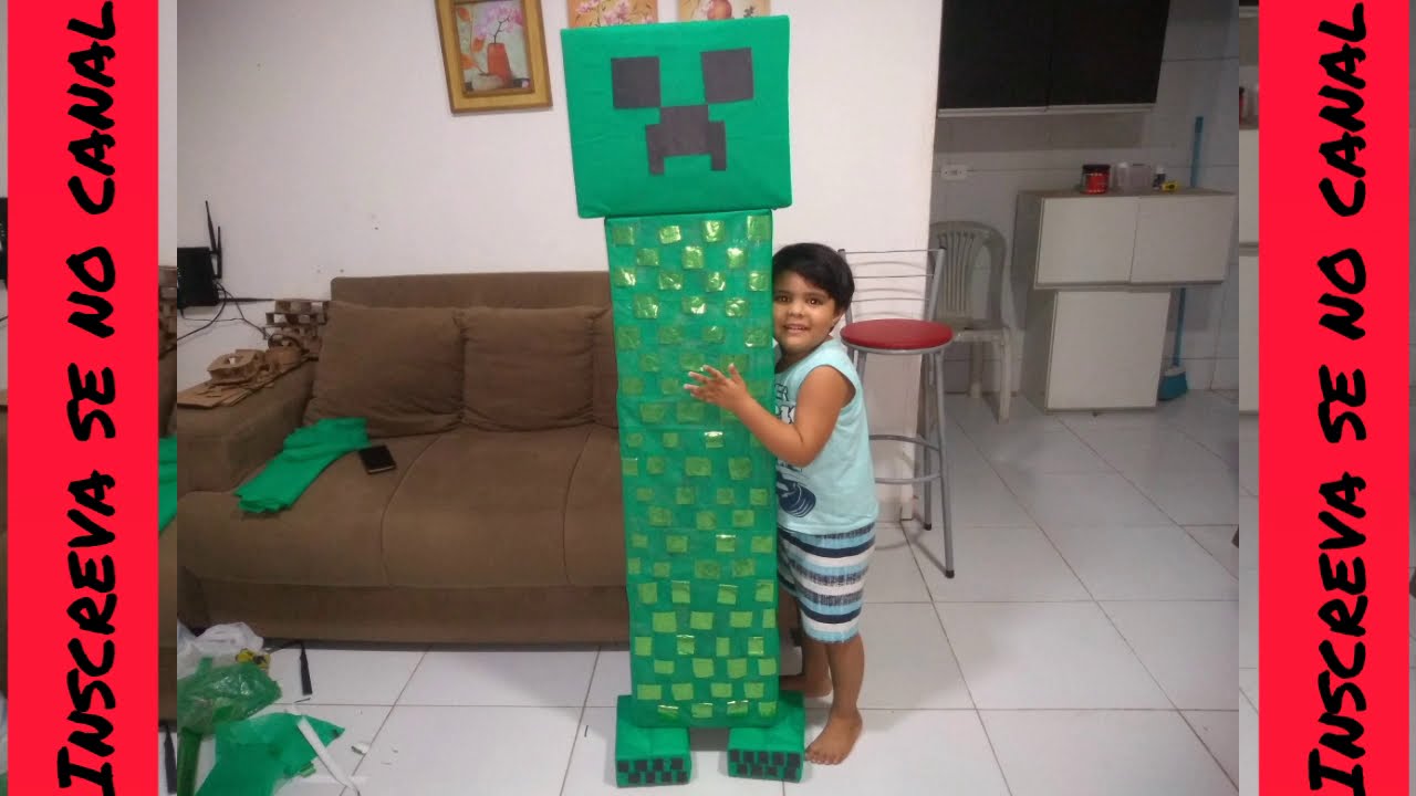 aprenda a fazer um creeper gigante de papelão