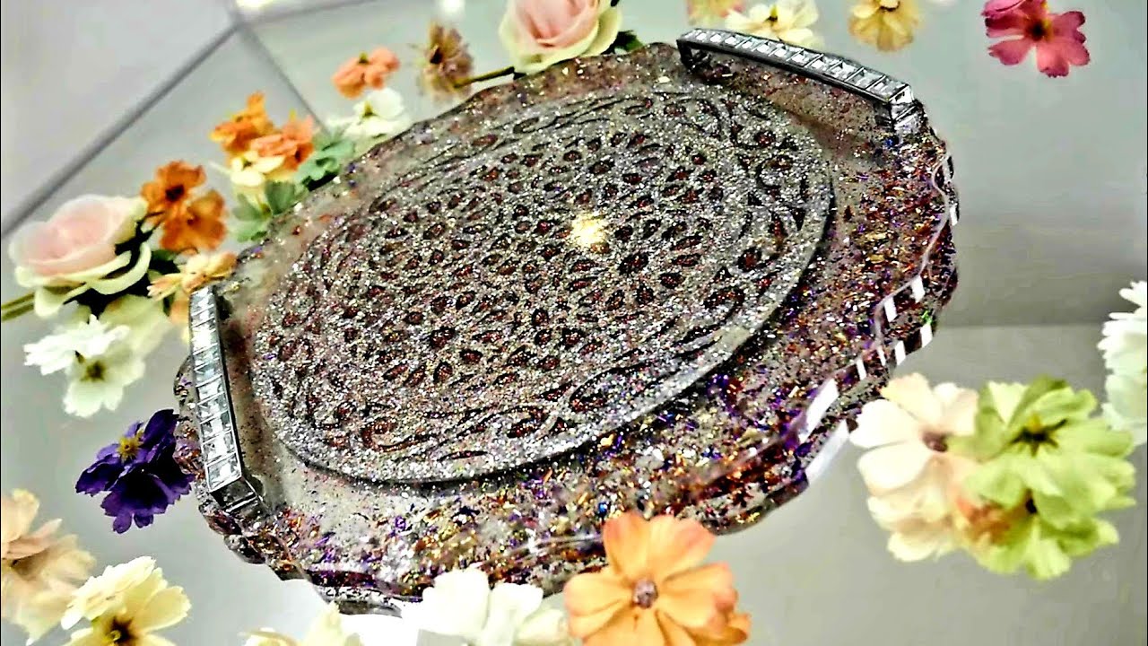 DIY|صينية أنيقة بالوان الزجاج  المعشق (خشب و ريزن)