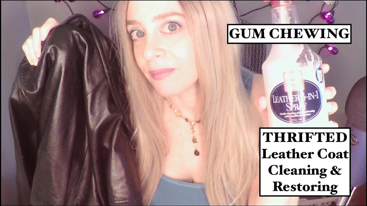 [ASMR] Gum Chewing| Leather Coat Cleaning| Thrift Store Purchase| Whispered