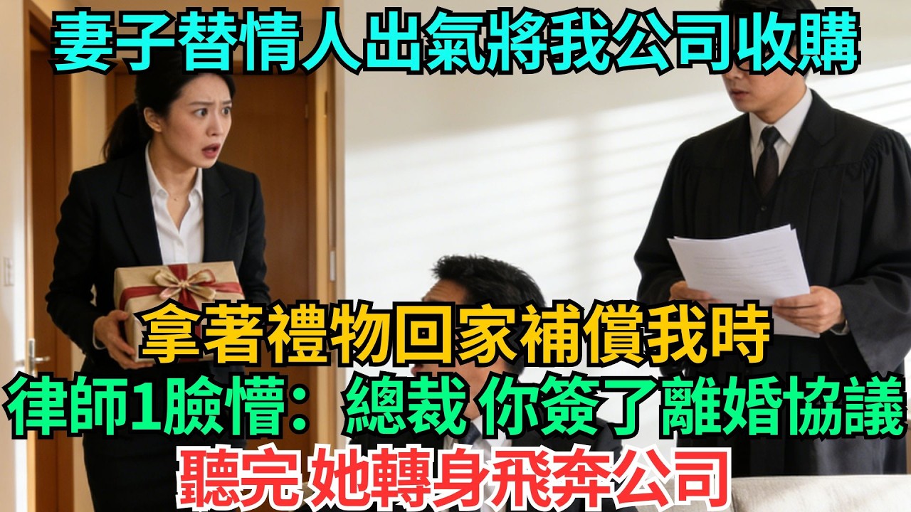 妻子替情人出氣將我公司收購，拿著禮物回家補償我時，律師一臉懵：總裁，你簽的是離婚協議！聽完，她轉身飛奔公司#職場#情感