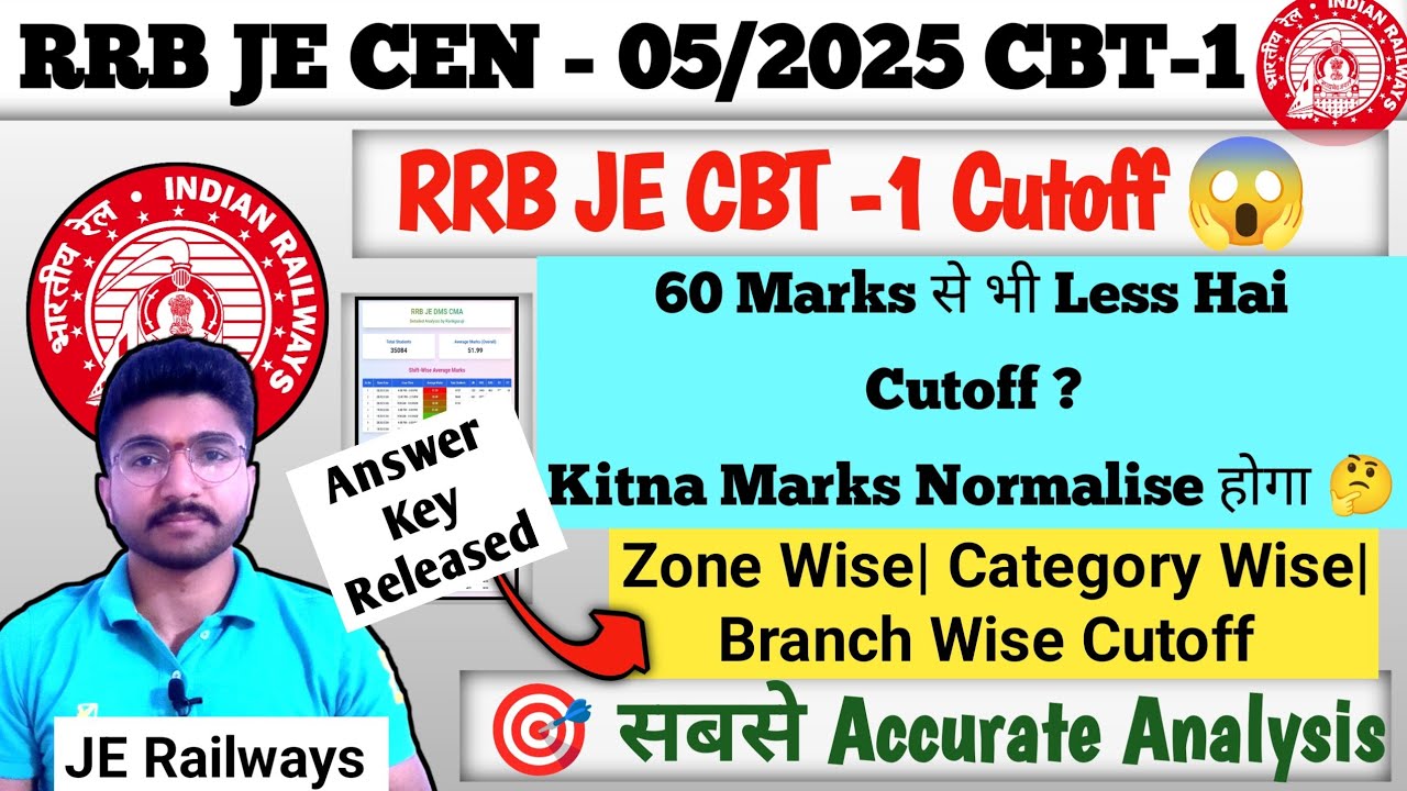 RRB JE CBT-1 Expected Cut Off 2026 After Final Answer Key| Zone & Branch Wise Most Accurate Analysis