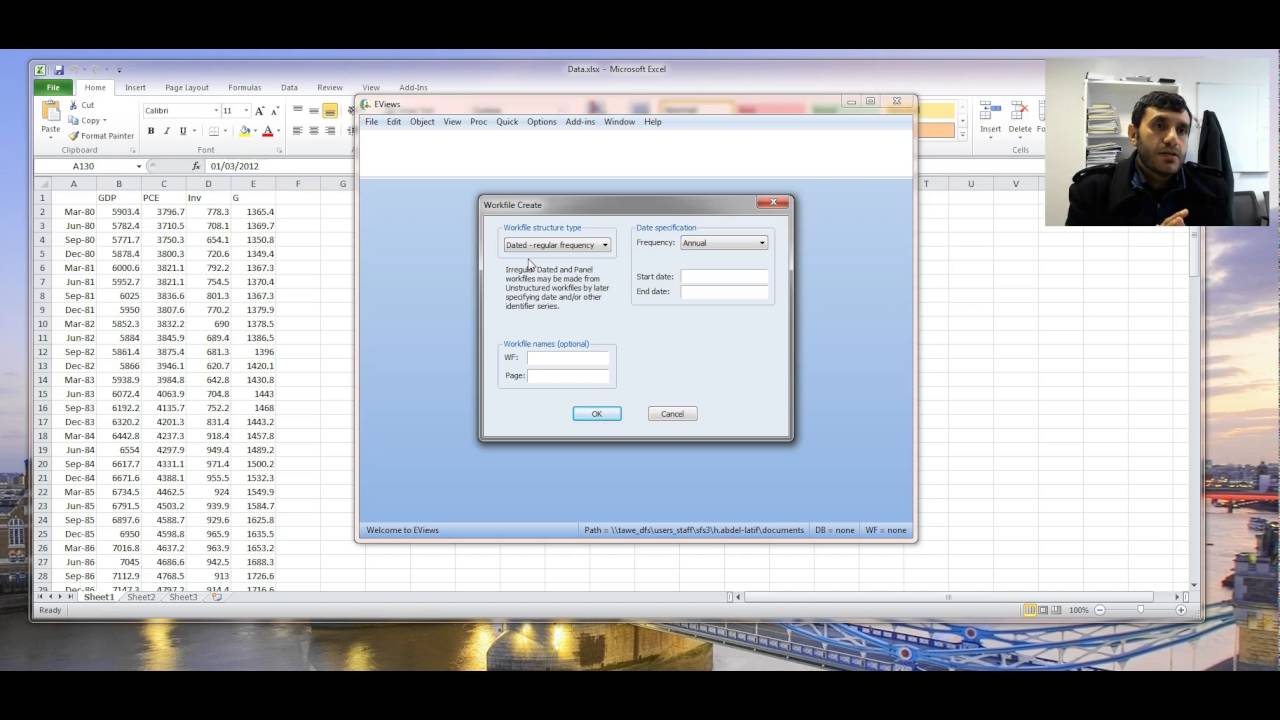 ES1004 Eviews Interface واجهة برنامج اللإيفيوز واهم مكوناتها
