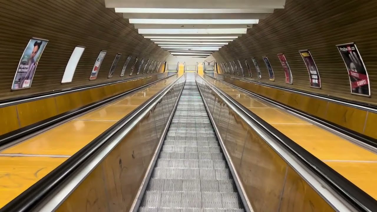 Prague - Zelivskeho. 4x Escalator ride from platform to street and station walk around. Pt1