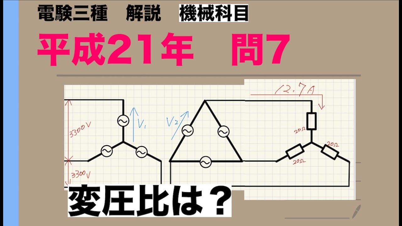電験三種解説「機械でこんな問題でたら勝ち確」【平成21年　問7】【機械】【変圧器】