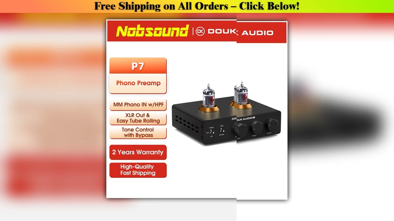 Nobsound P7 Valve Tube Phono Stage Preamp Stereo Pre-amplifier with HPF for MM Turntable