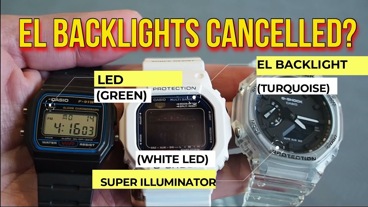 Сравнение подсветок Casio | Зелёный светодиод, EL и Super Illuminator