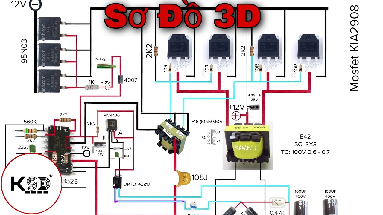 Sơ Đồ Kích Cá Điện Tử 4FET Lớn E42 Full 3D Dễ Làm Từ A-Z | Ky Su Dien