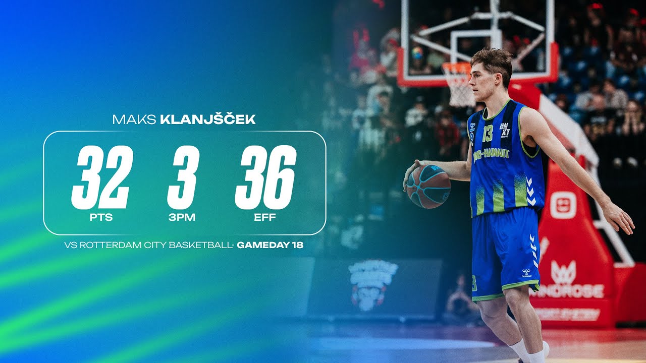 Highlights from Maks Klanjscek's 32 - Union Mons-Hainaut vs. Rotterdam City Basketball