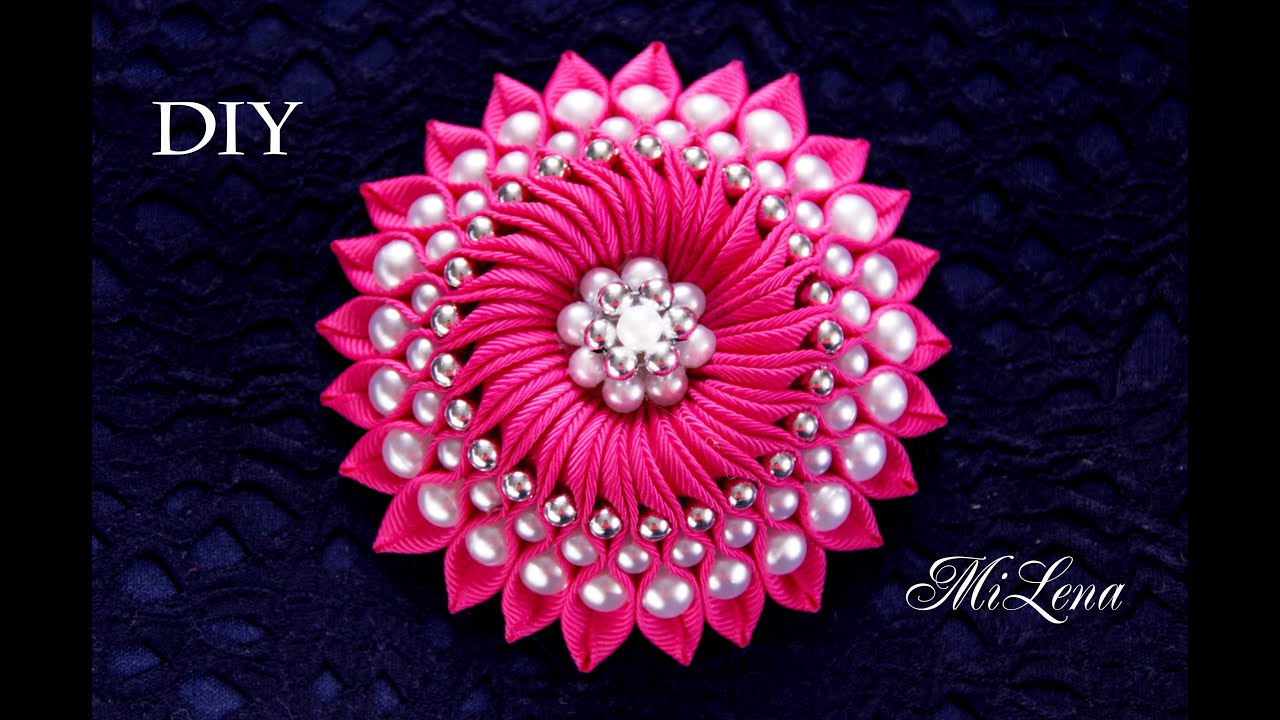 Большой цветок с бусинами / МК / DIY Ribbon flower / DIY Flower with beads