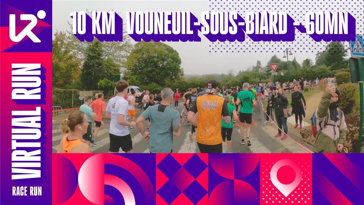 60-Minute Virtual Run: 10K Race in Vouneuil-sous-Biard | Overcast Morning Treadmill Workout