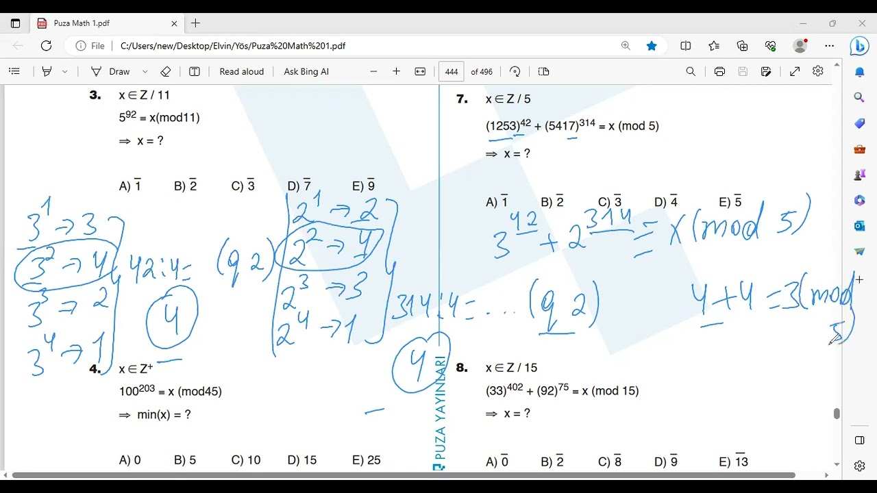 Puza Math 1 Modüler Aritmetik Test 8