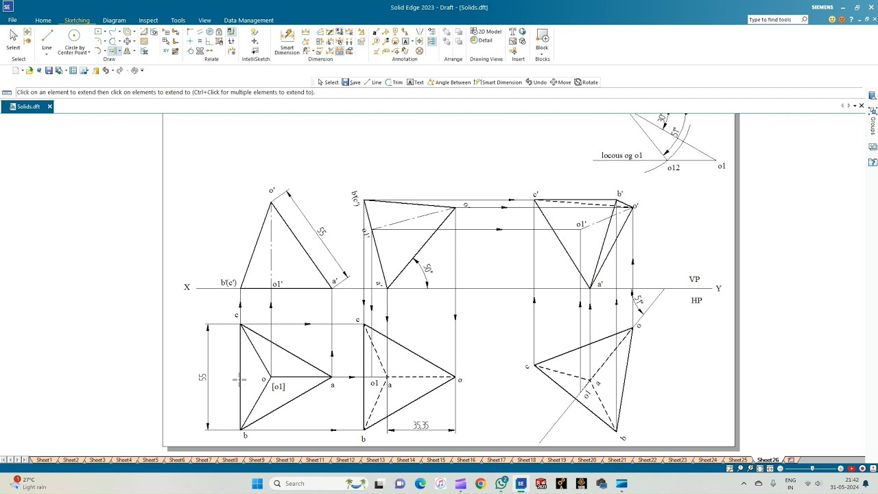 Orthographic Projection of Solids Tetrahedron 02