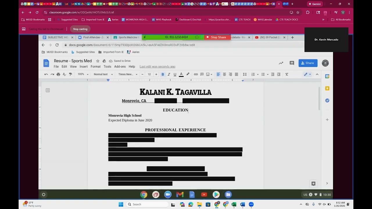SPORTS MED RESUME BUILD SUMMARY
