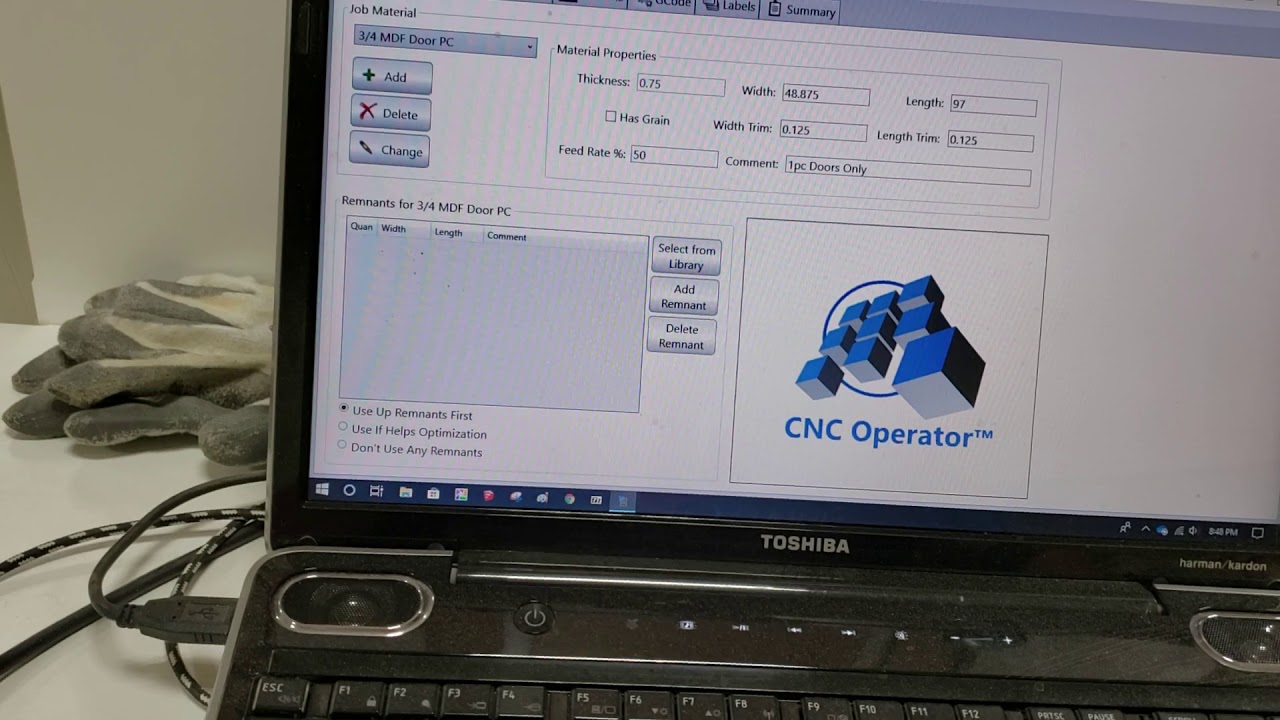 Step 3:  Loading job into Mozaik CNC Operator