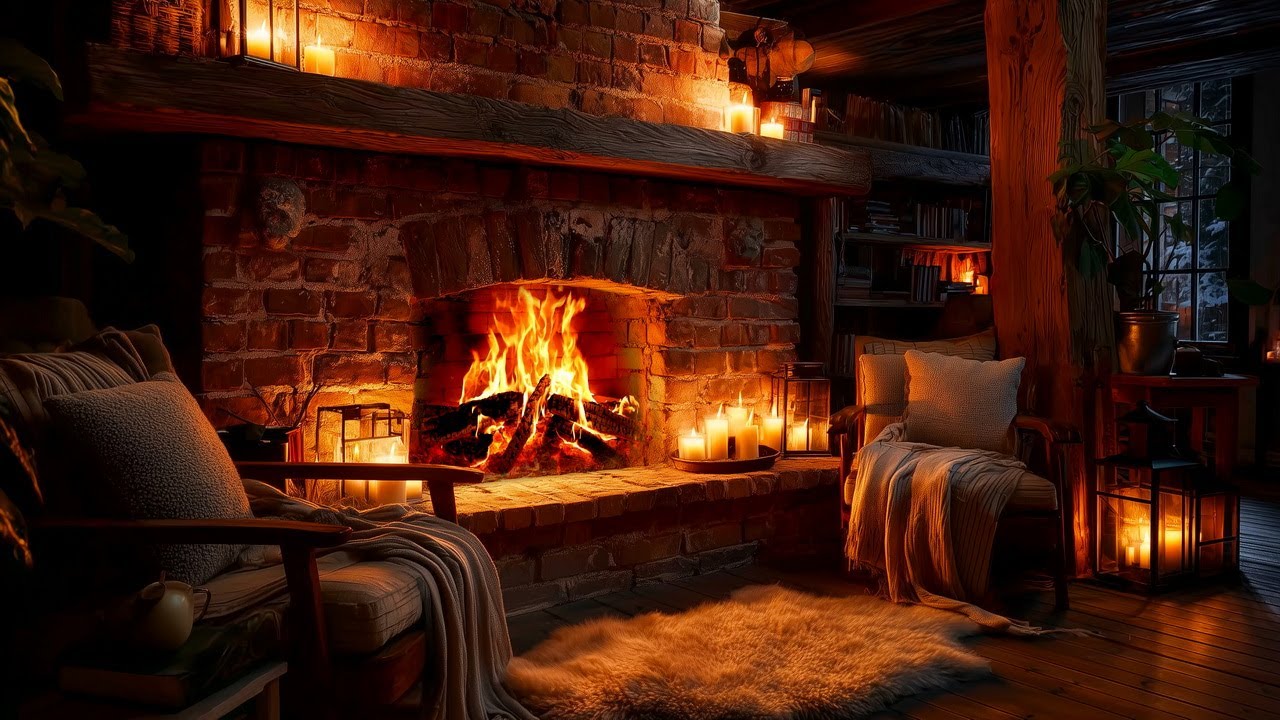 Cozy Cabin Night Fireplace | Crackling Logs for Stress Relief and Deep Sleep | 12 Hours 4K