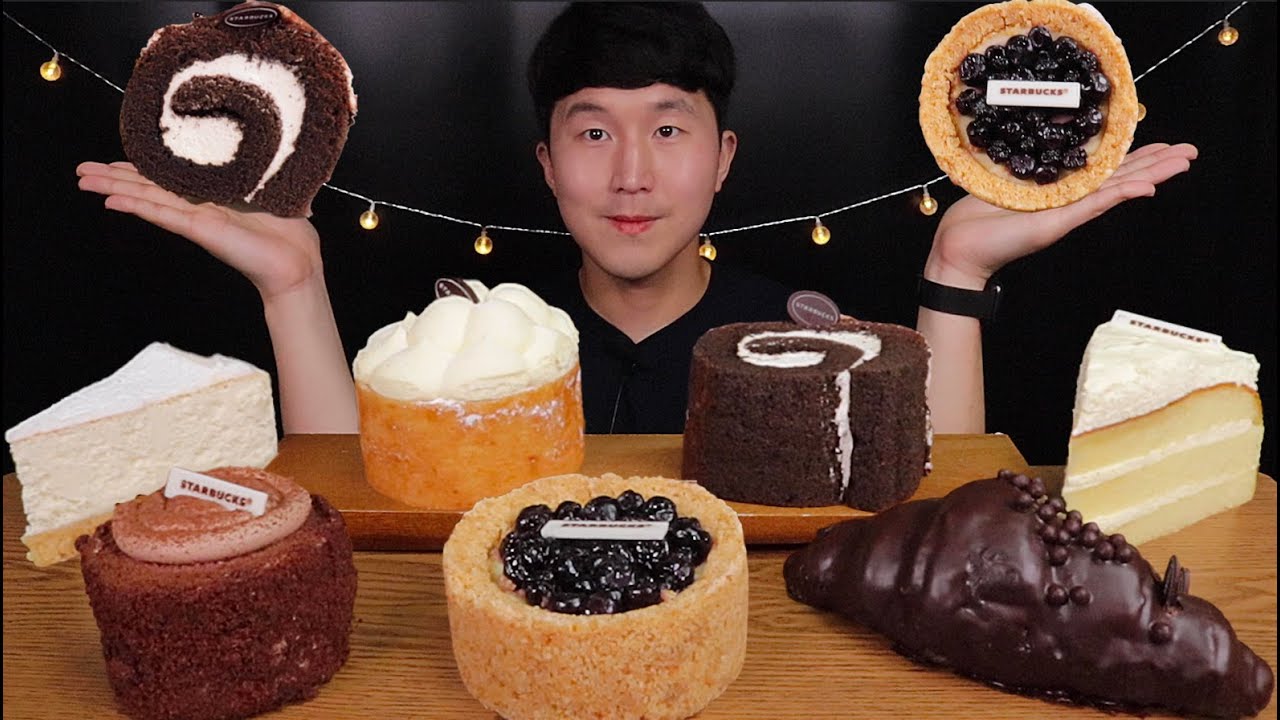 [SUB]스타벅스 디저트 블루베리 케이크, 티라미슈 롤 먹방(Blueberry Cheesecake, Tiramisu Roll Cake, Shoe Cream Cake)#MUKBANG