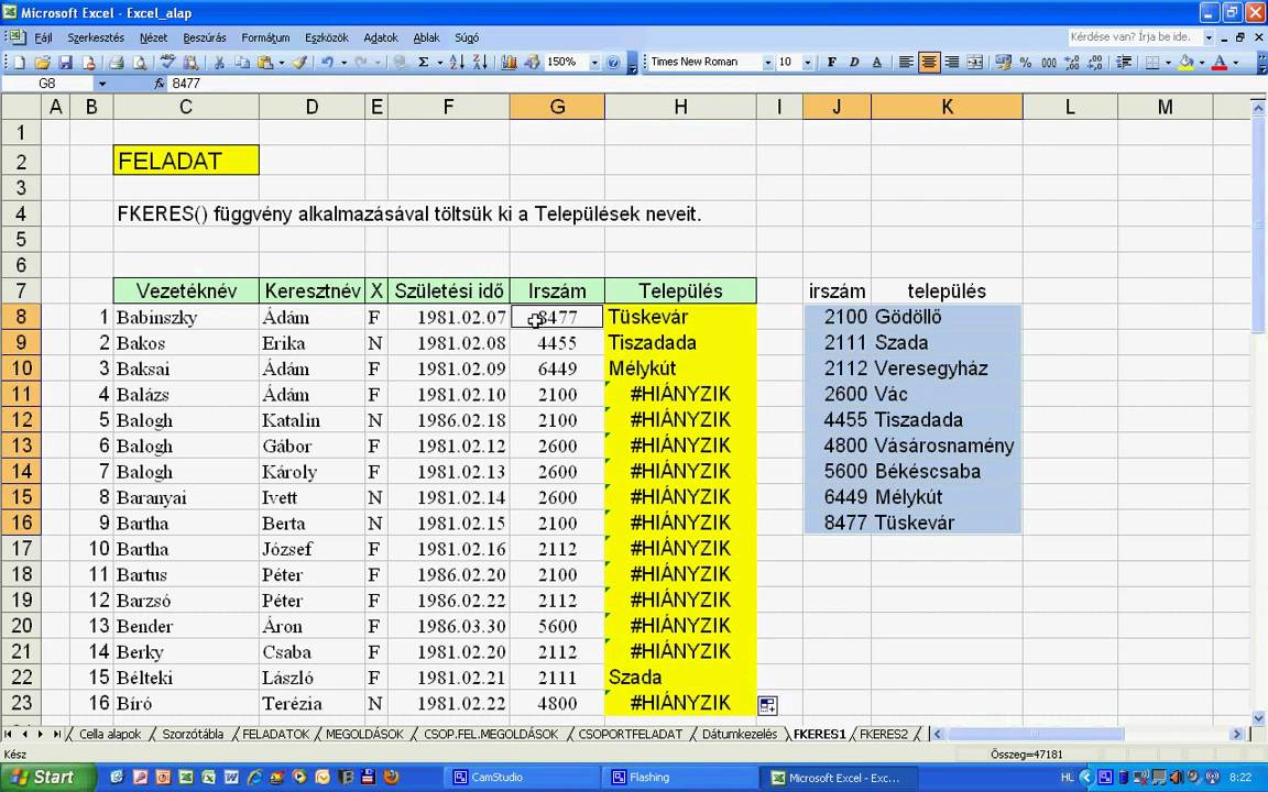 FKERES függvény használata 1.