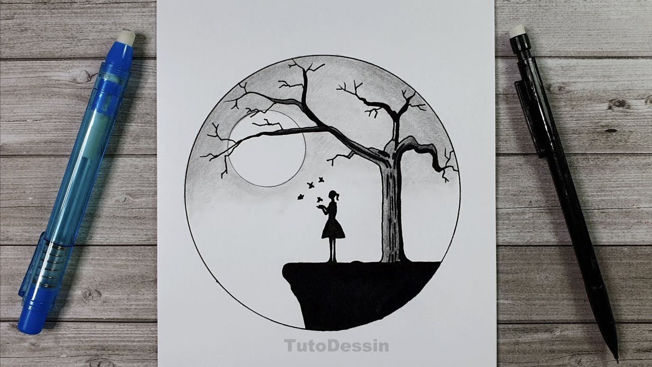 Comment dessiner une fille avec des oiseaux au clair de lune Pour les débutants
